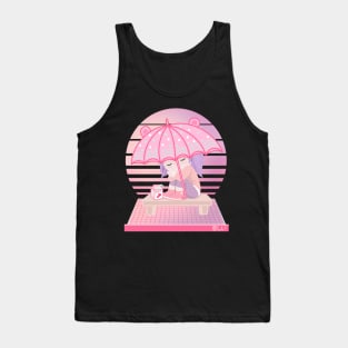 90s Japanese Kawaii Sad Girl Pink Japanese Strawberry Milk Tank Top